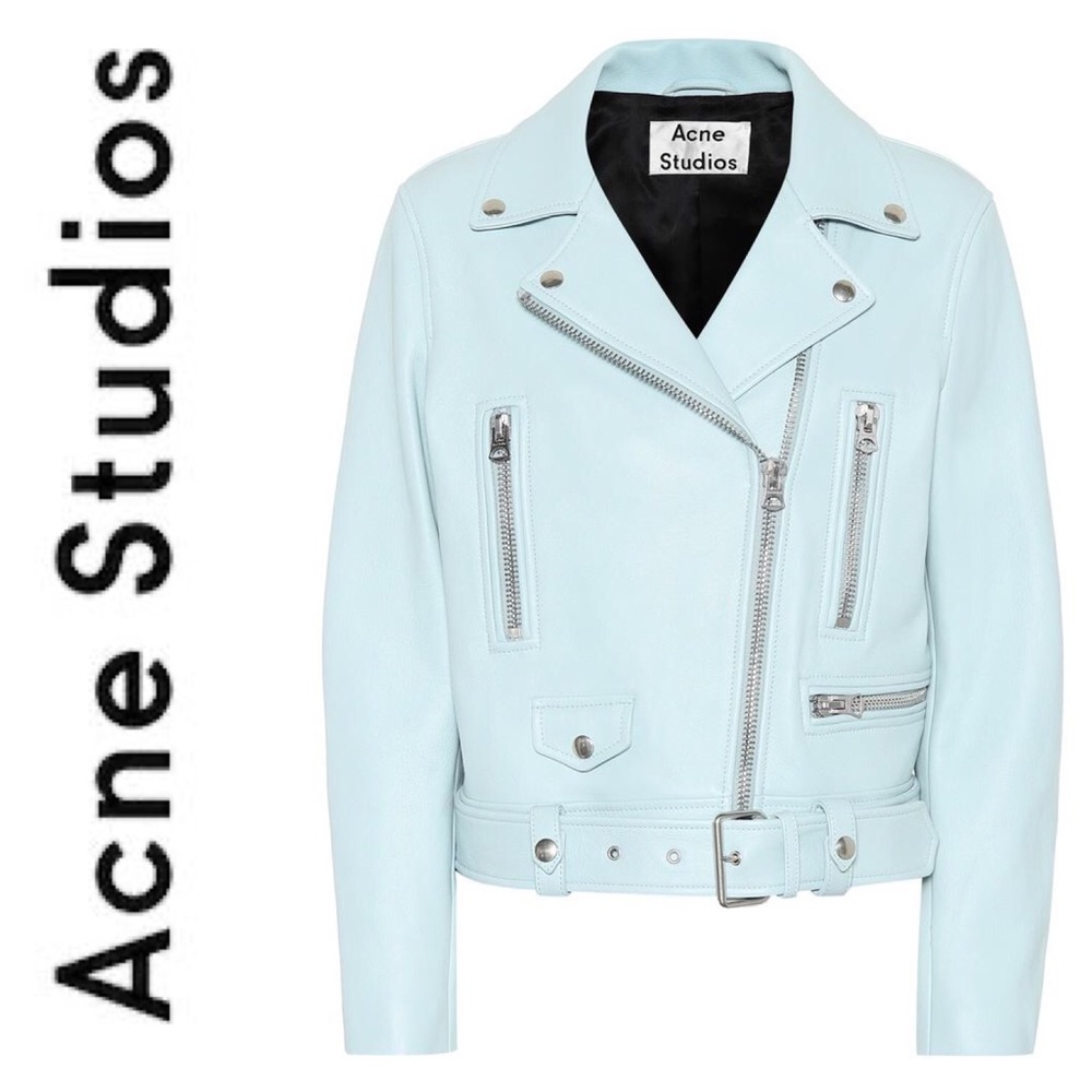 ACNE STUDIOS Mock Leather Jacket In Blue Size 2 - Picture 2 of 13